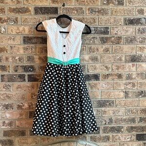 Dance Sock Hop Polka Dot Kids Dress with Sequin Top
